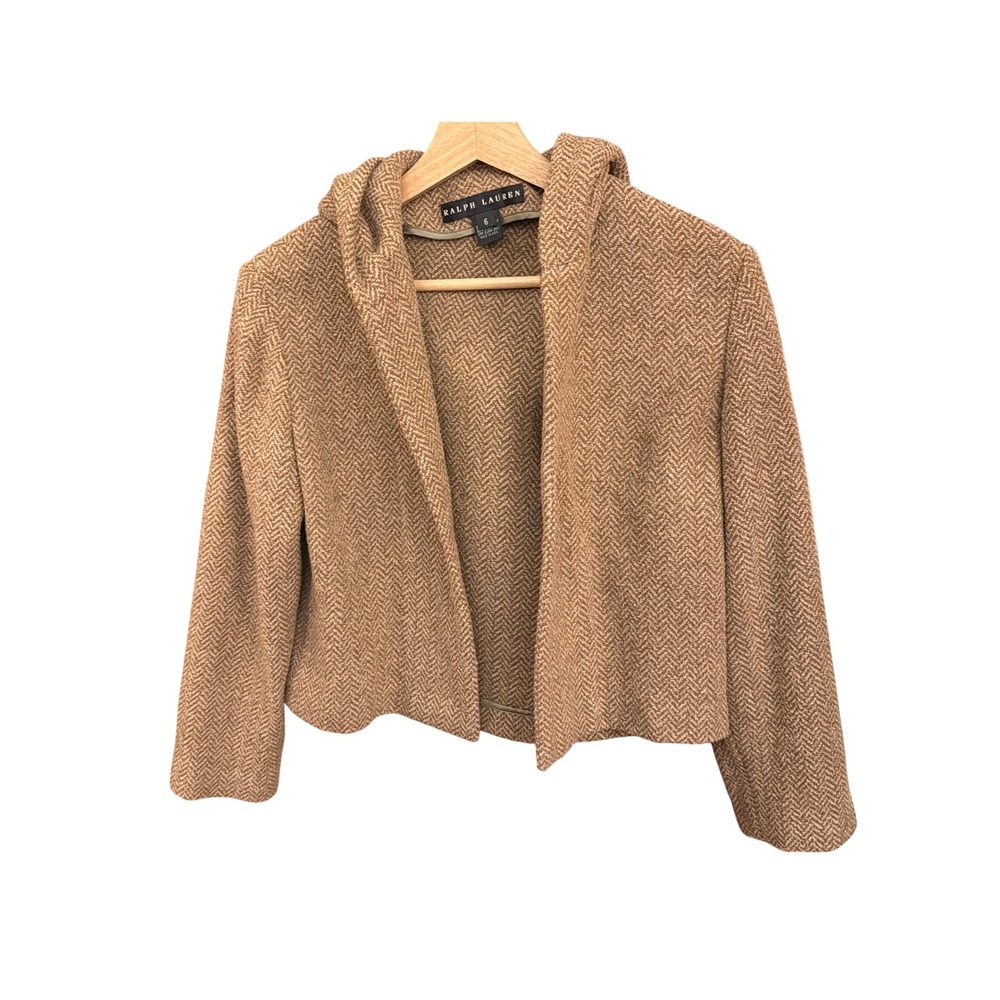 Vintage Ralph Lauren Black Label Wool Herringbone Hooded Jacket Old Money Preppy